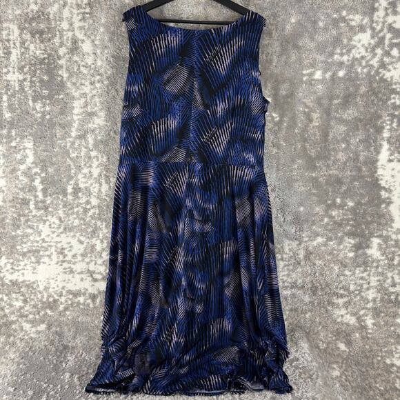 Perceptions Plus Size 22W Abstract Midi Shift Dress Blue Sleeveless Scoop Neck - Picture 3 of 9